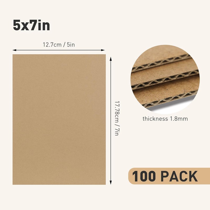 FARRAY 100 Pack 5x7 Inch Corrugated Cardboard Sheets, 1.8mm Thick Brown Kraft Cardboard Backing, Bulk Flat Cardboard Inserts Filler Pads for Packing, Shipping, Mailers, Crafts - Image 2